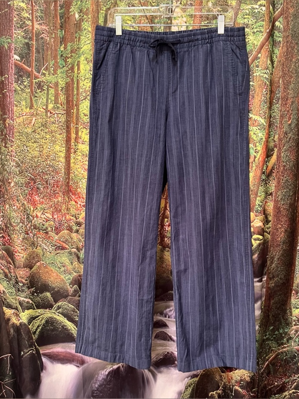 LL Bean Favorite Fit Pants cotton striped navy - Picture 2 of 14